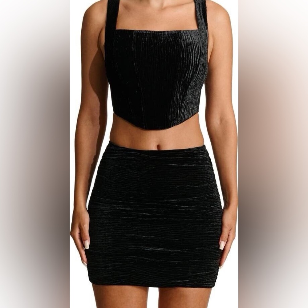 Naked Wardrobe Black Ruched Velvet Pencil Mini Skirt Size S NWOT